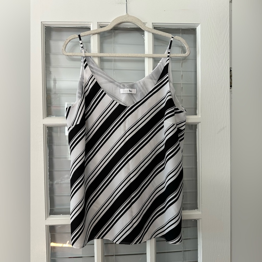 Label Be Women’s 12 Black White Stripe Sleeveless Pullover Blouse | SKU 0860